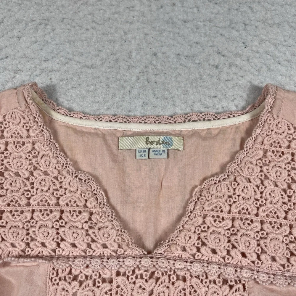 Boden Shirt Womens 6 Light Pink V Neck 3/4 Sleeve Tunic Top Cochet Casual Travel